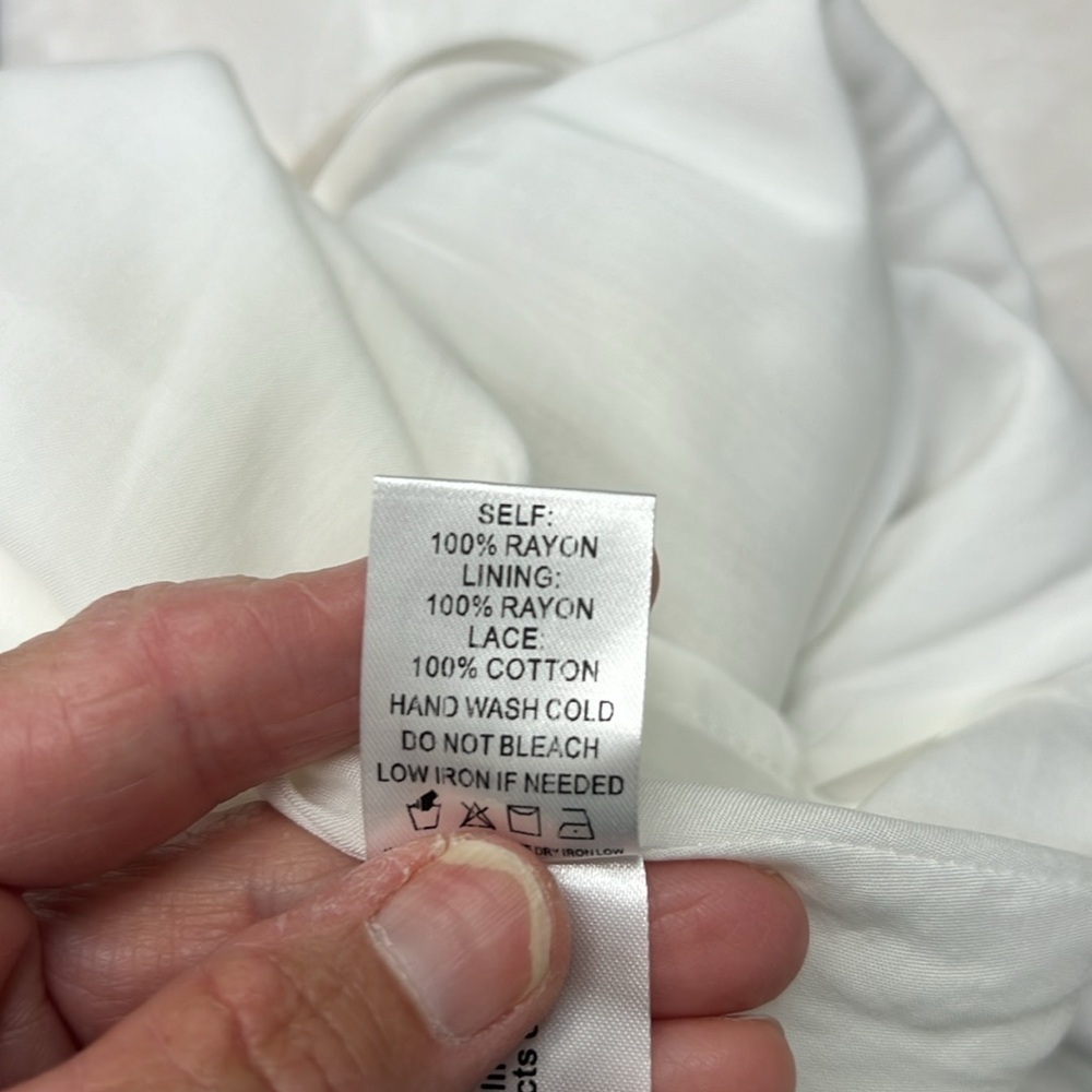 10. Olive Scent  White & khaki linen Dress Spaghetti straps, Fringe, Medium NWT - Picture 11 of 12